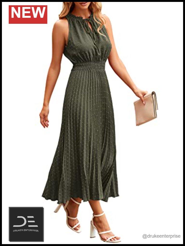 Women's Swiss Dot Midi Dress V Neck Sleeveless A Line Ruffle Sundress